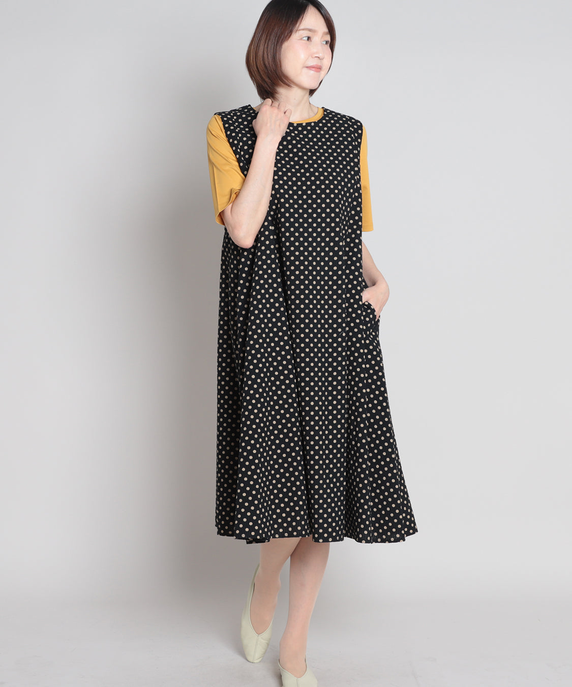 水玉PTリップルワンピース KANSAI profumo(カンサイプロフューモ) ブランドストア 50代60代からのファッション通販elife store(イーライフストア) ブラック / L
