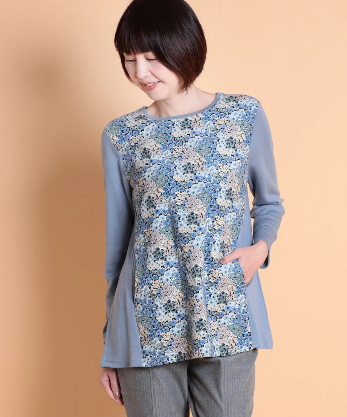 リバティ ロサリーフォレストコールMIXチュニック   リバティブラウスブランド Savor(サヴォア)