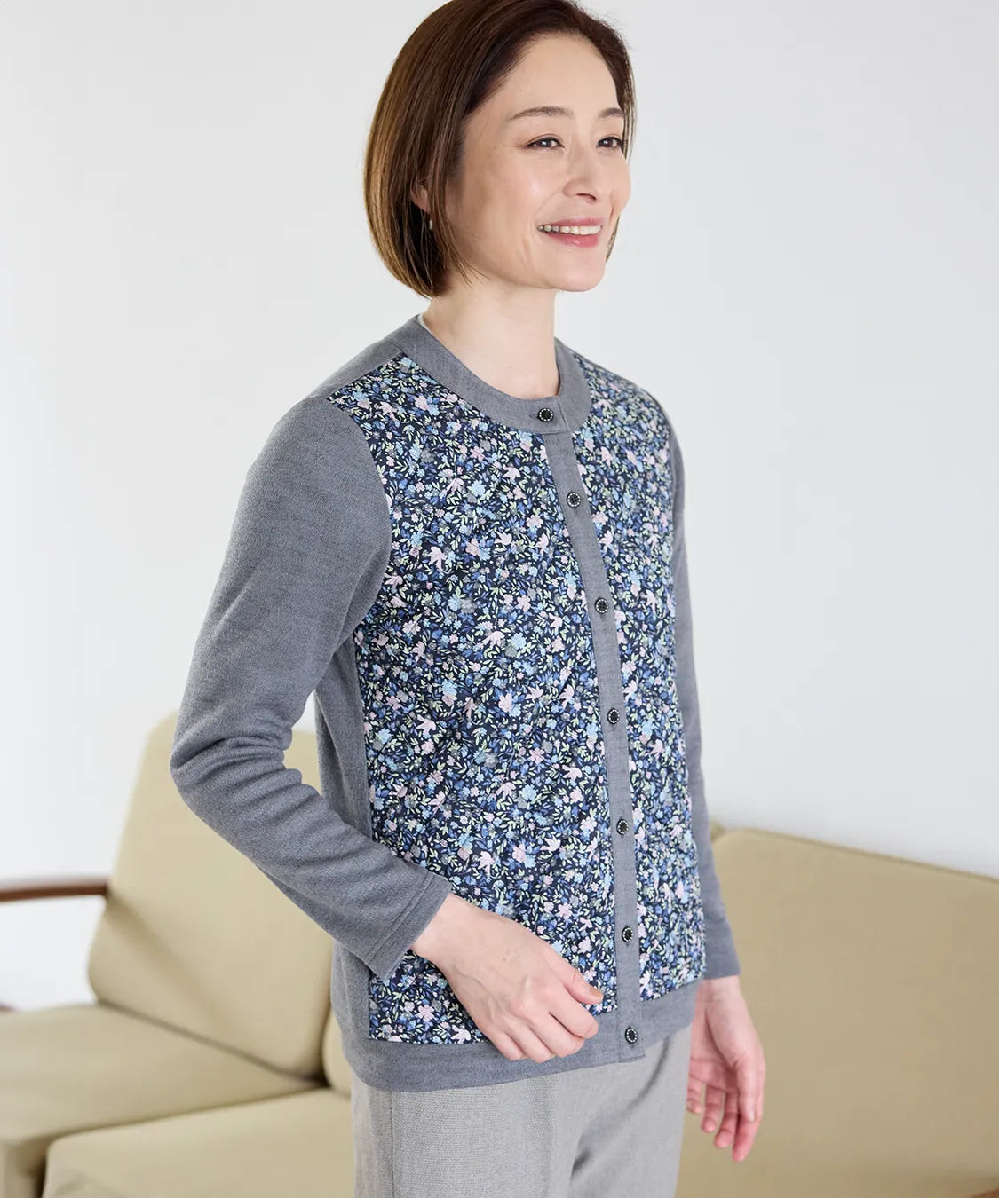 リバティ バードソングスエードキルトMIXカーディガン SAVOIR (サヴォア)