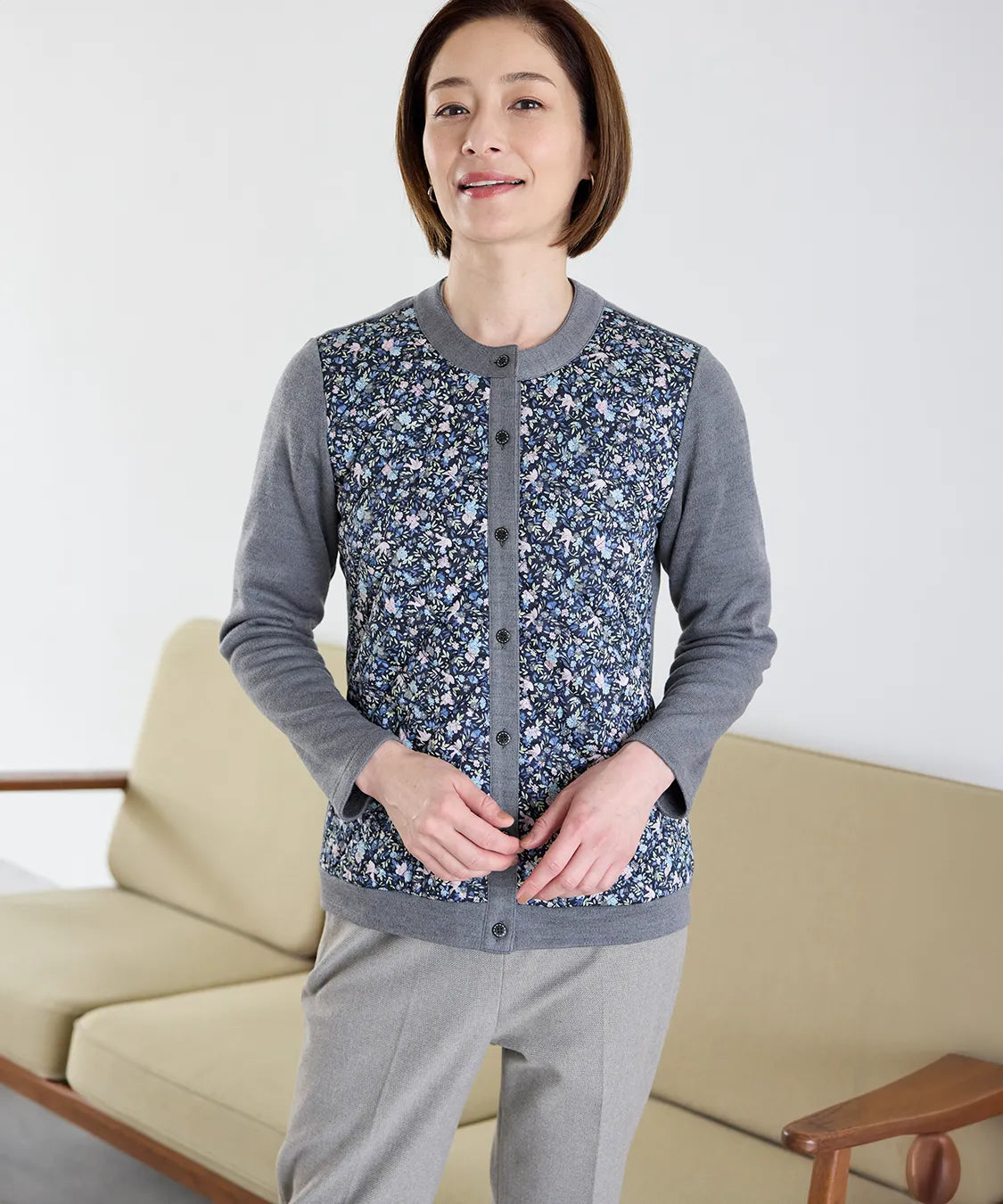 リバティ バードソングスエードキルトMIXカーディガン SAVOIR (サヴォア)