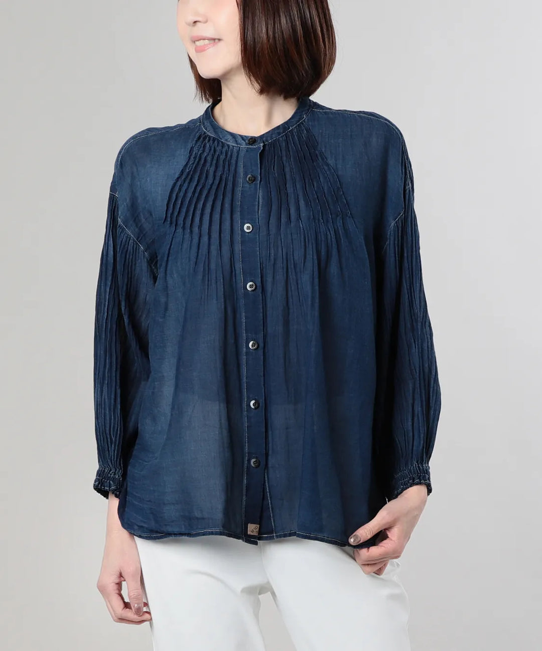 enfold デニム ブラウス カットソー ENFOLD（エンフォルド） 17SS バックオープンデニムシャツ 300AS330