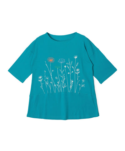 やわらか花柄 ゆったりTシャツ  elife select(イーライフセレクト) 