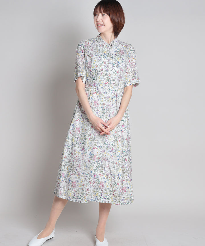 110タルティーヌエショコラ♡フリルスリーブワンピース日本製リバティ花柄アナベラ リバティRoseXanthe（ローズザンジー）リップストップ