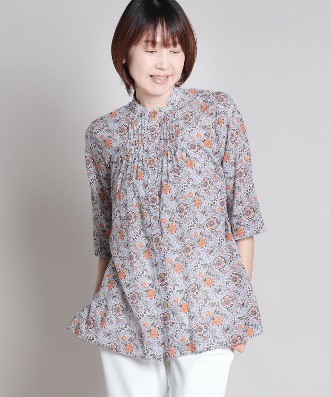 リバティ生地使用 ピンタックブラウス リバティ タラメアシルスムースピンタックロングブラウス リバティ