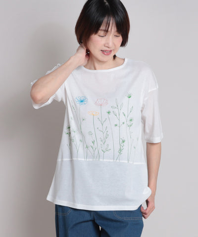 やわらか花柄 ゆったりTシャツ  elife select(イーライフセレクト) 