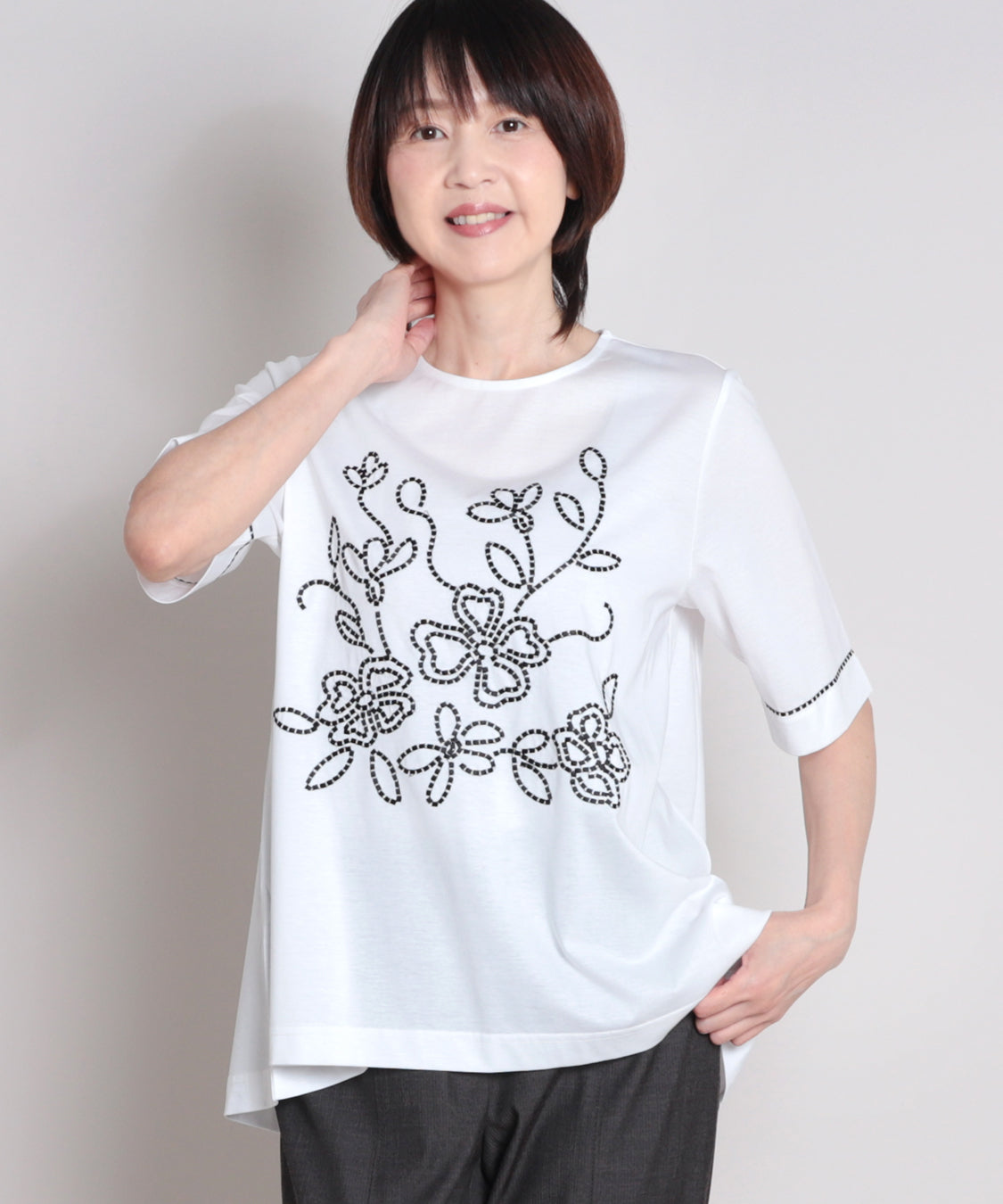 花柄ステッチチュニックT  elife select(イーライフセレクト) 