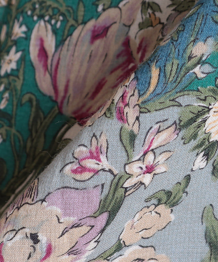 【エルマンノフィレンツェ】レース　リバティ　フラワープリントブラウス イタリア製 LIBERTY FABRICS リバティプリント イタリア製タナローン生地
