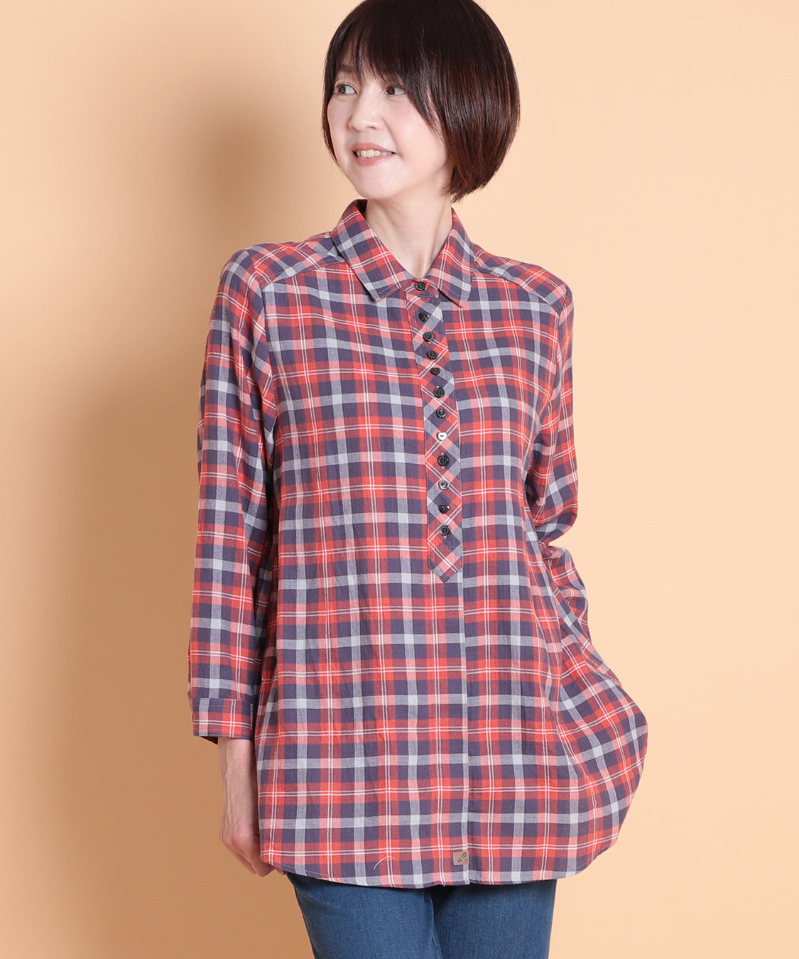 タータンチェックMIXロングシャツ　 KANSAI profumo(カンサイプロフューモ) 