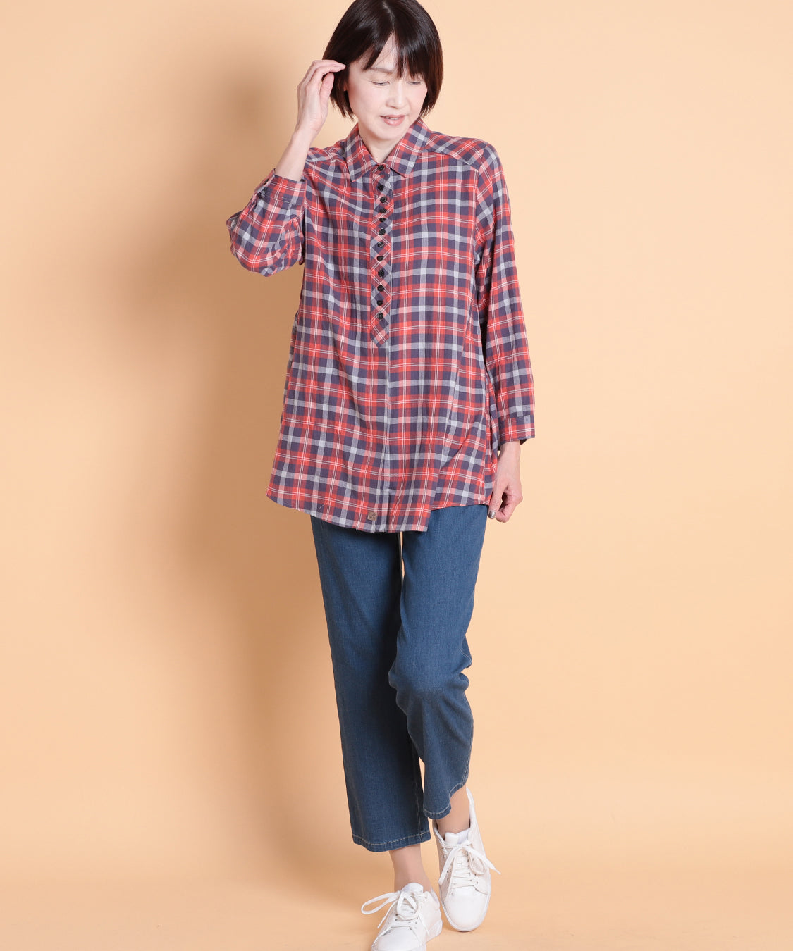 タータンチェックMIXロングシャツ　 KANSAI profumo(カンサイプロフューモ) 