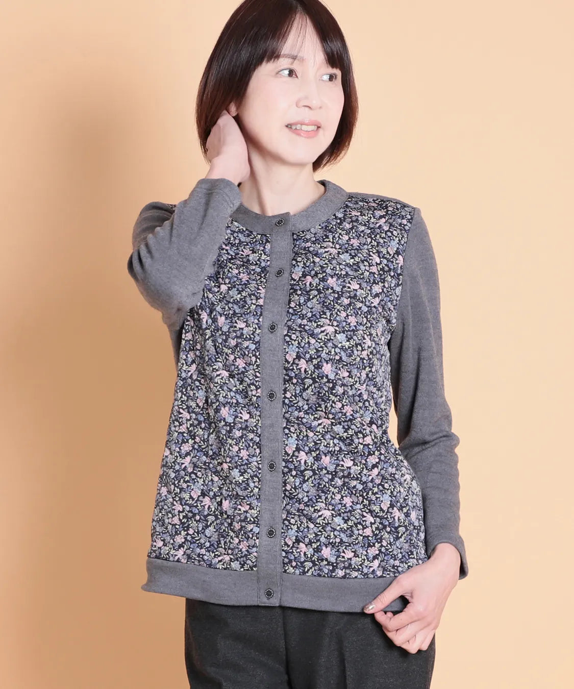 リバティ バードソングスエードキルトMIXカーディガン SAVOIR (サヴォア)