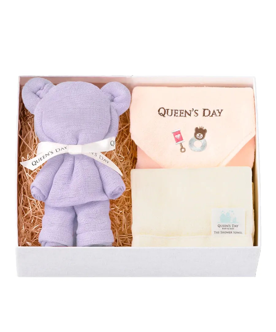 シャワータオル2枚(内1体 ベア仕様)+ハンドタオルセット BASIC BOX(M)