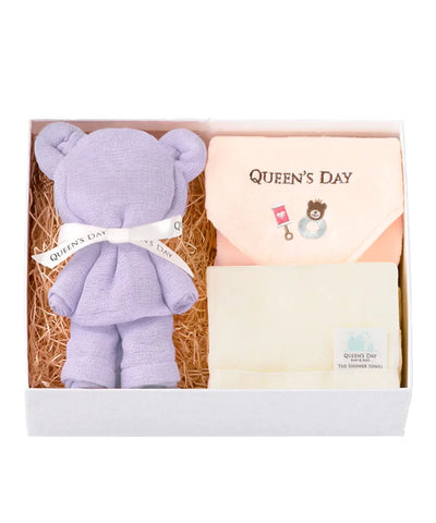 シャワータオル2枚(内1体 ベア仕様)+ハンドタオルセット BASIC BOX(M)