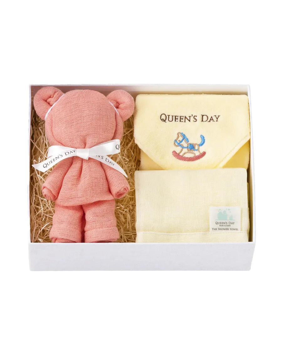 シャワータオル2枚(内1体 ベア仕様)+ハンドタオルセット BASIC BOX(M)