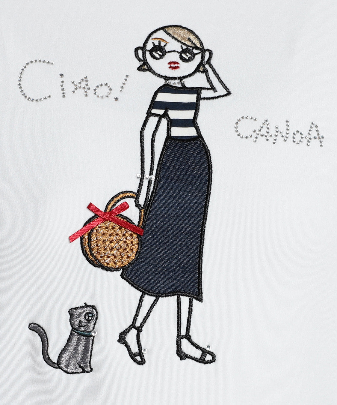 CANOA(カノア) 綿スムースストレッチアップリケ刺繍プルオーバー